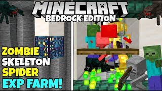 Minecraft Bedrock ZombieSkeletonSpider EXP Farm Tutorial MCPE Xbox PC [upl. by Hendren]