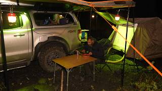 Camping in the Rain  Elevated Tent  Diesel Heating [upl. by Ioves154]