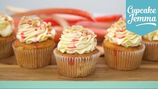 Rhubarb Crumble amp Custard Cupcake Recipe  Cupcake Jemma [upl. by Aleetha578]