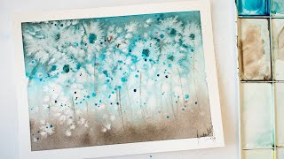 Watercolor abstract flowers painting using SALT  timelapse with annotations [upl. by Ruprecht245]