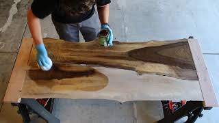 Applying Oil Finish to a Walnut Live Edge Slab [upl. by Marybelle]