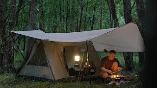 Solo CAMPING in RAIN  relaxing in the cosy tent shelter  ASMR [upl. by Phebe]