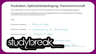 Produktion Optimalitätsbedingung Preisnehmerschaft  Preistheorie [upl. by Eugirne]