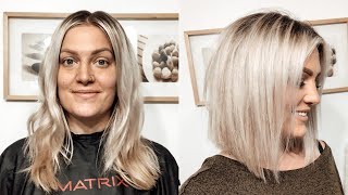 HOW TO CUT YOUR OWN HAIR INTO A BLUNT ANGLED BOB [upl. by Cogan]