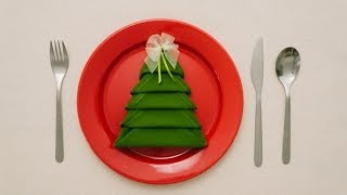 🎄 Christmas Tree Napkin Folding Tutorial  HOW TO  Handimania DIY [upl. by Ahsinelg]