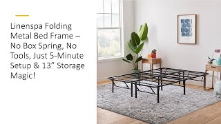 Linenspa Folding Metal Bed Frame – No Box Spring No Tools Just 5Minute Setup amp 13” Storage Magic [upl. by Aggri954]