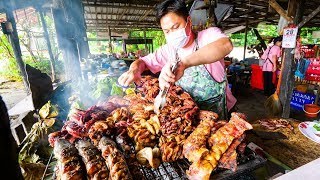 Thai Street Food  EXTREME BBQ MEAT TOUR in Chiang Mai Northern Thailand  Thai Sausage and Laap [upl. by Lativa]