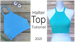 EASY Crochet HALTER Top Tutorial  How to Crochet Crop Top [upl. by Nanda]