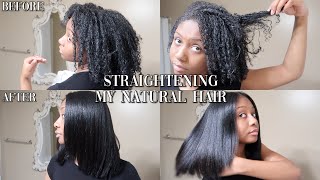 SILK PRESS AT HOME ON NATURAL HAIR  CURLY TO STRAIGHT  NO FRIZZ [upl. by Einnel]