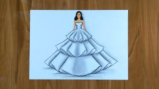 Simple Dresses drawings step by step  Fashion illustration drawing  Fashion design Illustration [upl. by Sanson512]