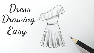 How to draw a beautiful girl dress drawing design easy Fashion illustration dresses drawing [upl. by Allbee]