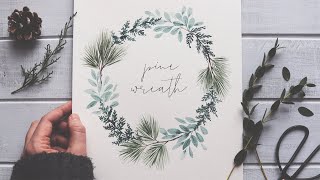 Watercolor How To  Beginner Friendly Cedar Wreath [upl. by Jaf]