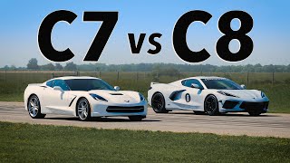 C8 Corvette vs C7 Corvette  Drag amp Roll Race Comparison [upl. by Ximenes]