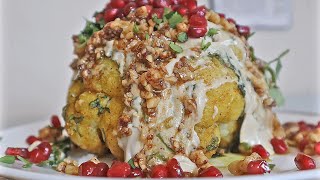 whole Roasted Cauliflower with Tahini and Balsamic Glaze whole Roasted Cauliflower Recipe [upl. by Omari185]