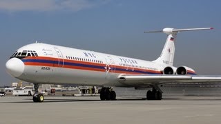 МЧС России Ilyushin Il62M RA86570 Engine Start Up Taxi and Takeoff [upl. by Annekcm]