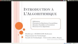 Cours 01  Introduction à lAlgorithmique [upl. by Dnomyaw]